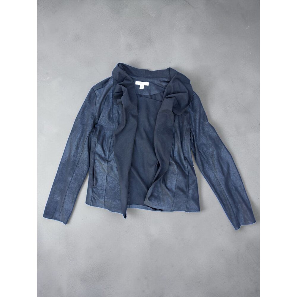 Cato Medium Black Faux Suede Open Front Jacket – Ruffle Collar